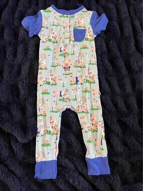 Birdie Bean Bamboo Romper 18-24M Football Print One Piece Pajama Baby EUC